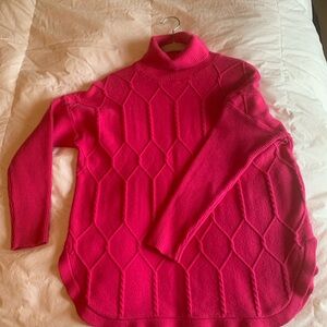 Vibrant Fuchsia Turtleneck Sweater Unique Design Knitted In